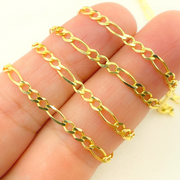 14K Solid Yellow Gold Flat Figaro Chain by Foot
